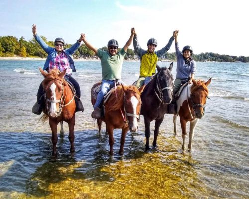 Group of friends horseback riding